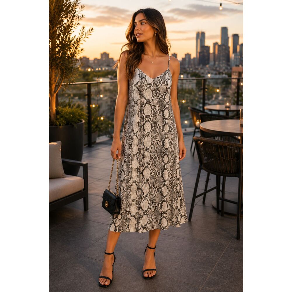 Express Snake Print Slip Dress Small 100% Rayon Adjustable Straps